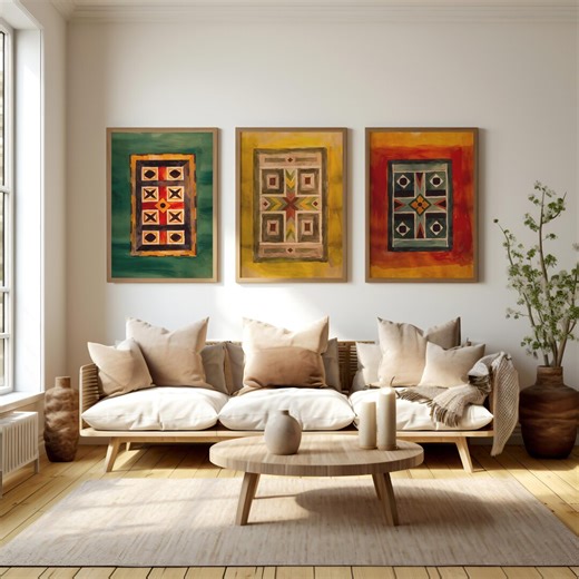 Afrobohemian Home Decor: Ethiopian Art, Afro Chic Home Decor, African Boho Living Room Wall Art 3pc Set - Etsy