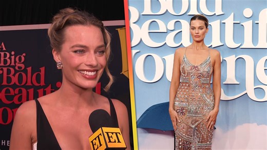 Margot Robbie reacts to breaking the internet after wearing a sheer jeweled dress to the film's London premiere, sharing who she's trying to impress with her glam looks. | Entertainment Tonight