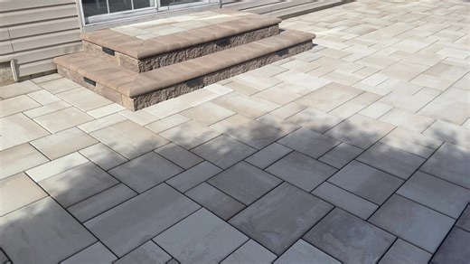 A 700 square-foot beautiful Techo Bloc Patio caffe crema with chestnut brown border blu 60 pavers with steps. #techoblocpavers#patios#chestersprings#chestercounty 4843546015 if you wanna check out more of a work out on ww. dantoniolandscaping.com and check our workout on Facebook , Instagram and TikTok | D'Antonio Landscaping | Facebook