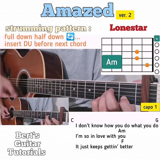 Amazed - Lonestar guitar chords w/ lyrics & strumming tutorial ver. 2 FULL | Bert's Guitar Tutorials