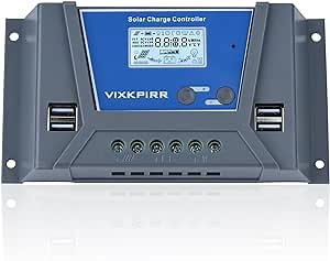 20A Solar Charge Controller 12V 24V 36V 48V Auto PWM 20A Solar Controller with Temperature Sensor LCD Display 4 USB Ports, Fit for 12V 24V 36V 48V Lead-Acid and Lithium Batteries