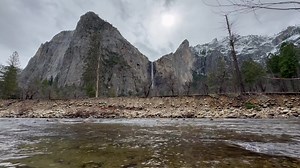 Enjoy 60 seconds of peaceful water flowing down the river as Bridalveil Fall plunges 620 feet in the distance. ❤️ (I had to squat on the cold, snowy ground and hold the camera steady for this, so I hope enjoy every last second. 😂) | Bill On The Road