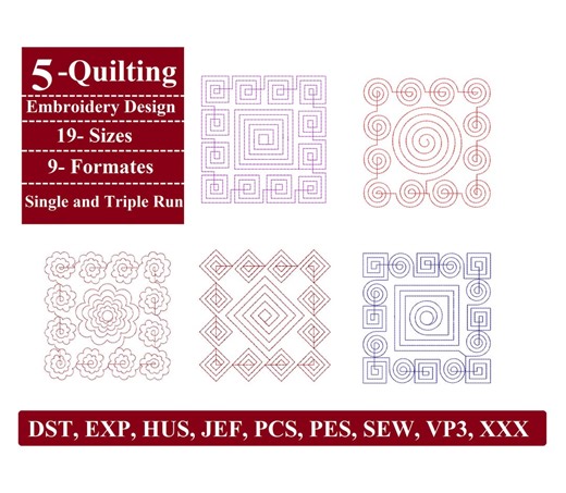 Quilt Block Embroidery Designs, Geometric Quilting Machine Pattern, Single and Triple Run, 19 Sizes, 9 Formats, Quilt Embroidery Design - Etsy