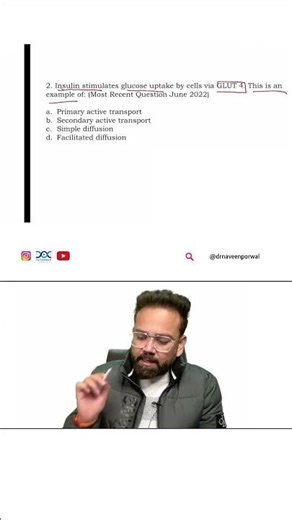 GLUT-4: Active or Passive Transport ? 🧠💉 | NEET PG MCQ #Shorts