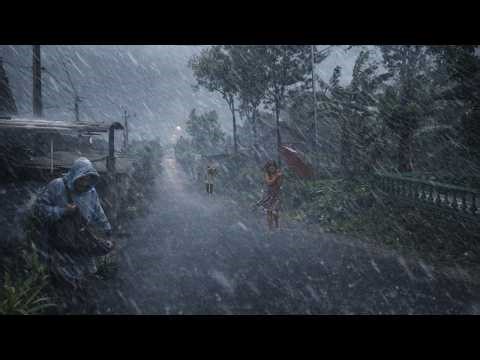 Extreme Weather in Indonesia | Walking in Rainstorms & Lightning | Rain Sounds for Relaxation