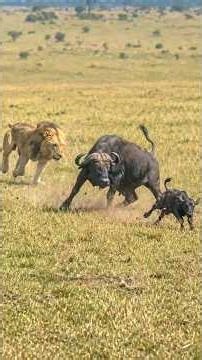 Lion Targets a Newborn Buffalo Calf