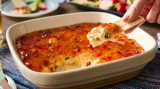 This Pepper Jelly Cream Cheese Dip Comes Out of the Oven Hot and Melty