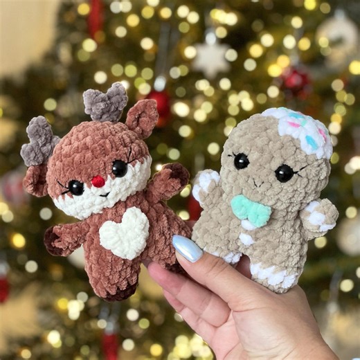 Gingerbread Man & Reindeer CROCHET PATTERN, Christmas Mini Amigurumi, Small Xmas Ornament, Easy PDF Tutorial - Etsy