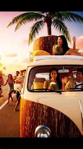 Magical Coconut Car Takes Family on Beach Adventure! 🥥🌴 Tropical Summer Vibes | AI Animation