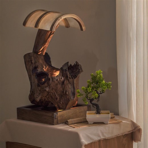 Curved Canopy Root Lamp – Sculptural Wood Table Light With Organic Shade - Etsy