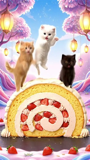 【癒しタイム】くるくるロールケーキで遊ぶ子猫にキュン🍰🐱 | Cute kitten with swiss roll cake