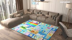 Alphabet Carpet - 5x7 Ft Alphabet Number ABC Rugs for Kids Playroom, Classroom, Nursery - Non-Slip, Washable Floor Mat with Animals, Seasons, Colors, Fruits Design, Blue