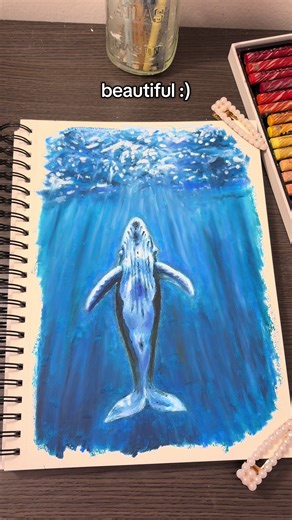 Drawing a Whale in the Ocean with Oil Pastels