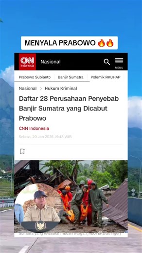 CNN Indonesia -- Pemerintah mencabut perizinan pemanfaatan hutan (PPBH) 28 perusahaan yang terbukti melakukan pelanggaran kerusakan hutan yang membuat bencana banjir dan longsor di Aceh, Sumatra Utara (Sumut), Sumatra Barat (Sumbar), pada Selasa (20/1). Berikut daftar 28 perusahaan yang dicabut usai banjir Sumatra yang menewaskan ribuan warga: 1. Daftar 22 PBPH (Perizinan Berusaha Pemanfaatan Hutan) Wilayah Aceh (3 Unit) 1. PT. Aceh Nusa Indrapuri 2. PT. Rimba Timur Sentosa 3. PT. Rimba Wawasan 