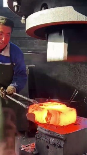 Hot Metal Shaping with Hydraulic Hammer #MetalForging #HydraulicHammer #HotForging