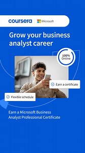 Propel your career as a business analyst with a Professional Certificate from Microsoft. In as little as 3 months, build essential technical and strategic skills to accelerate your path into a high-demand field. Start learning today! | Coursera | Facebook