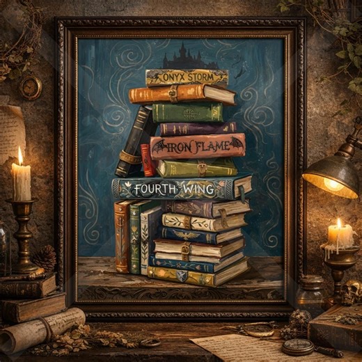 Fourth Wing Poster, Book Stack Digital Print, Dark Academia Bookish Wall Art, Home Decor, Instant Download - Etsy