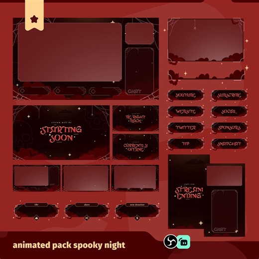 Animated Spider Skull Stream Pack for Twitch, Tiktok, Kick, Youtube | Halloween Theme | Spooky Night | Alerts | Panels | Red | Skull | Night - Etsy