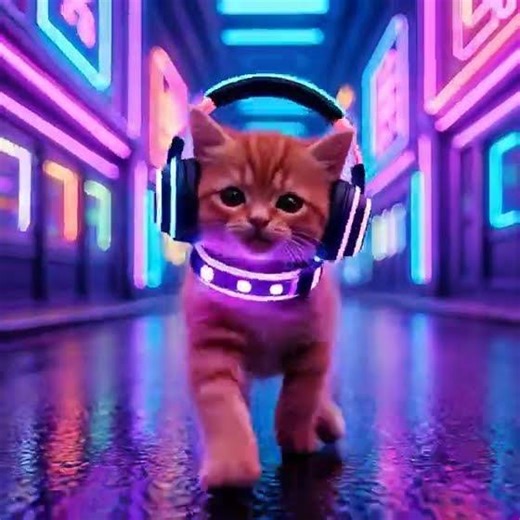 Meet the coolest Cyber-Gamer Kitten! 🎧🐱 #shorts #cyberpunk #aicat #gaming