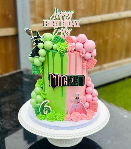 Wicked Theme Glitter Green and Pink Cake Topper Set, Glinda Elphaba Cake Topper - Etsy