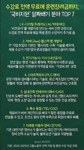수강료 전액 무료에 훈련장려금까지, '국비지원' 알짜배기 분야 TOP 7