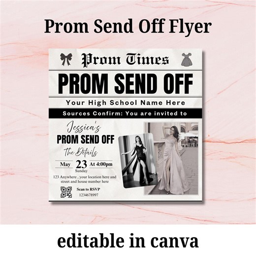 Prom Send off Flyer, DIY Prom Flyer, Prom Canva Template, Prom Send Off, Prom Send off Event, Editable, DIY Canva, Instant Download - Etsy