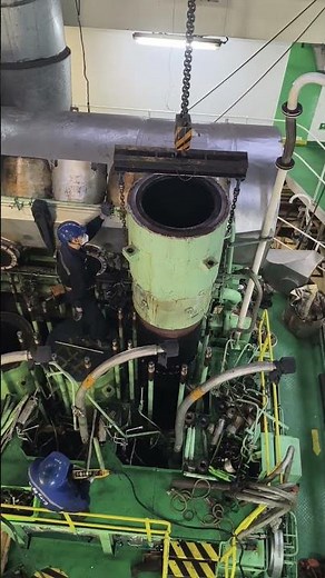 Main Engine Overhaul! Giant Cylinder Coming Out 🔧💥 Marine Engineers at Work!#shorts
