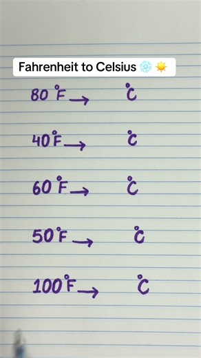 Weather conversion chart ☀️ Fahrenheit to Celsius ❄️ Math 🧮 Fahrenheit to centigrade Mathematics #study #mathematics #education #fahrenheitvscelsius #fahrenheitvscentigrade ⛄️ 🖊️