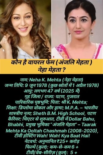 :Neha Mehta Biography – TMKOC की “अंजलि मेहता” का जीवन परिचय, करियर, नेटवर्थ और प्रमुख तथ्य