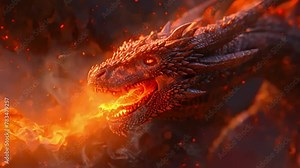 scary angry fire dragon, huge dragon flying in the sky, footage, 4k footage, videos, slow motion