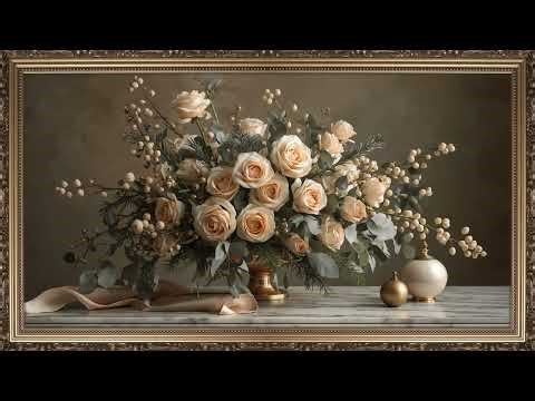 8-Hour Champagne Winter Floral Elegance | Luxe Holiday Arrangement Ambience | 4K UHD TV Art