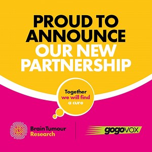 We’re proud to welcome Gogovox as an official partner in our mission to find a cure for brain tumours. Over the next two years, the prize competition platform has pledged to raise vital funds and awareness, inspired by the devastating loss of Finlay Church, who died from a glioblastoma. “Our connection to this cause is deeply personal,” says GoGoVox Founder Mark Beeny. “We lost Fin, the son of our dear friend Penny Church, and we’re now committed to helping fund the research that will save lives