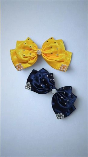 Beautiful Satin Hair Bow 🎀 | Pearl & Stone Work Handmade Hair Clip