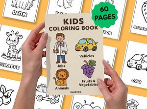 Kids Coloring Book: 60 Pages of Jobs, Vehicles, Animals, Fruits | Toddler and Preschool Activity - Etsy