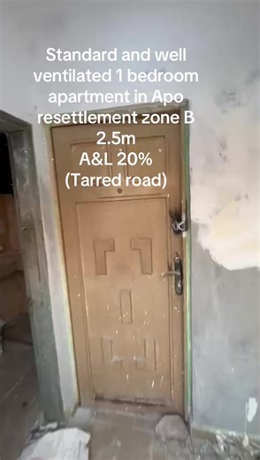 _ONE BED APARTMENT FOR RENT_ - Location: Apo Resettlement, Zone B - Rent: N2.5M - Agency Fee: 10% - Legal Fee: 10% - Tarred Road - Running Water & Steady Power Supply (Band A) - Nice Parking Space - RENOVATION IS ONGOING *INSPECTION FEE 15k. #PropertyPlugAbuja #ApartmentGoals #HouseForRentAbuja #AbujaApartmentTour #AbujaLuxuryHomes