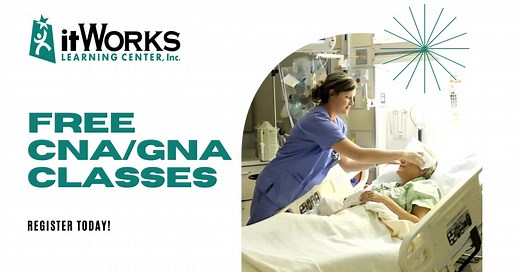 FREE It Works CNA/GNA classes for Baltimore County! ✔ Full-time online day & night classes ✔ 18 or older, drug free, clear criminal background and physically able ✔ HS diploma or GED NOT required ✔ Employment at graduation ✔ All books, material and licenses included. You pay nothing! ✔ Call today to reserve your seat. Space is limited! ✔ Celebrating 23 years, licensed by Maryland Board of Nursing Yes, it really is free! Classes forming now. Isn’t this what you’ve been waiting for? Call (410) 626