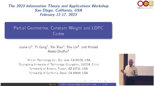 林舒教授 - Cyclic Partial Geometries, Constant Weight and Structured LDPC Codes