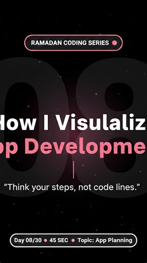 Most devs start coding before thinking. That's why they stay stuck. I used to open VS Code and stare at a blank file. No direction. No structure. Just confusion. No colors. No design. Just layout first. I'm a student building real projects — and this one shift made my learning faster. Plan first. Code second. Always. ✅ What do you do first when you get an app idea — open the editor or design it? Comment below 👇 Follow for daily tips this Ramadan 🌙 → 22 more days of value coming. #AppDevelopmen
