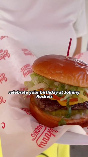 @officialjohnnyrockets get a free burger on your birthday 🥳 #johnnyrockets #hamburgers