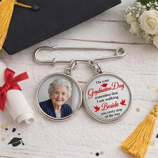 Walking Beside You Every Step Personalized Graduation Photo Lapel Pin, Custom Memorial Pin With Photo Charm, Graduate Gift 2026 - Etsy