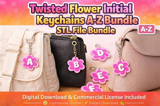 Twisted Flower Keychain STL Bundle A-Z | 3D Print File | Initial Keychain STL | Flower Keychain STL | Multi Color Print | Commercial License - Etsy