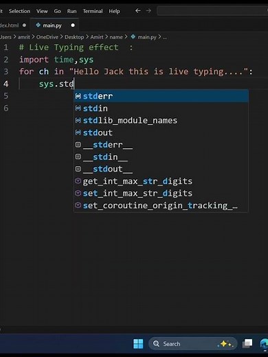 Live typing effect in python #shorts #python