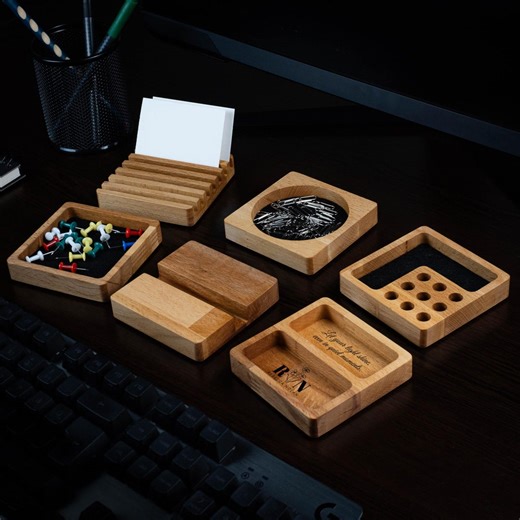 Minimal Wood Desk Organizer Set, Modular Desk Accessories Gift for Her - Etsy