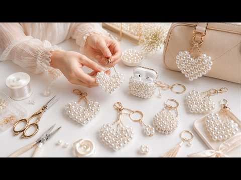 So Easy! I Made Pearl Heart Bag Charms with Wool & Beads 💖 | DIY Make & Sell