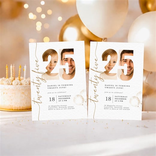 25th Birthday Invitation Template With Photo, Look Who’s 25 Birthday Invite for Him, Editable Digital Download - Etsy
