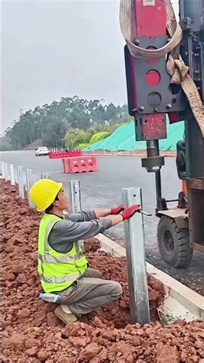 Efficient Guardrail Post Installation Method - Good tools and machinery make work easy