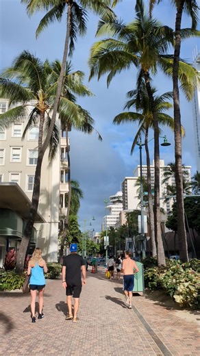Walking Under the Palm Trees in Waikiki #hawaii #travel #walking #shorts #ambiance #oahu
