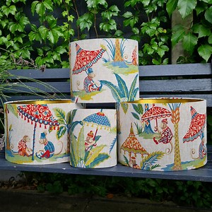 Monkey Parasol Drum Lampshade: Exotic Linen Table Lamp - Etsy