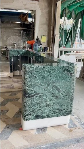 Stunning Verde Alpi Marble Reception Desk: Factory Showcase of Italian Luxury #LuxuryDesign