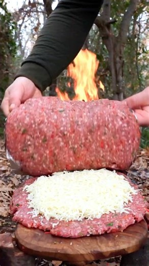 Rustic Outdoor Meat Flatbread With Perfectly Melted Cheese